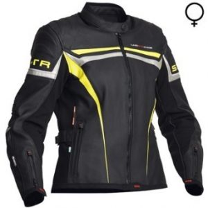 Lindstrands Cam Lady Leather Motorcycle Jacket Black Yellow Silver