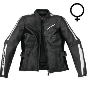Spidi Phaser Lady Leather Motorcycle Jacket Black Silver Size 16