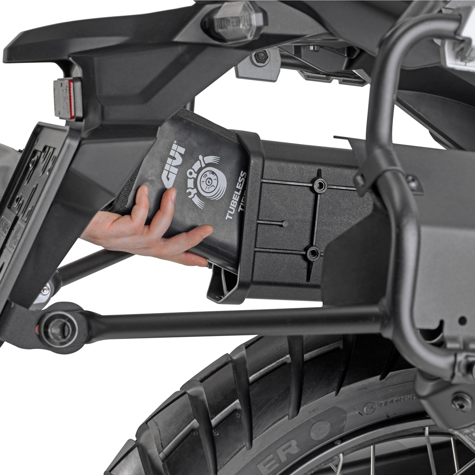 Givi S451 Motorcycle Tubeless Tyre Repair Kit with Compressor packed into Givi S250 Tool Box