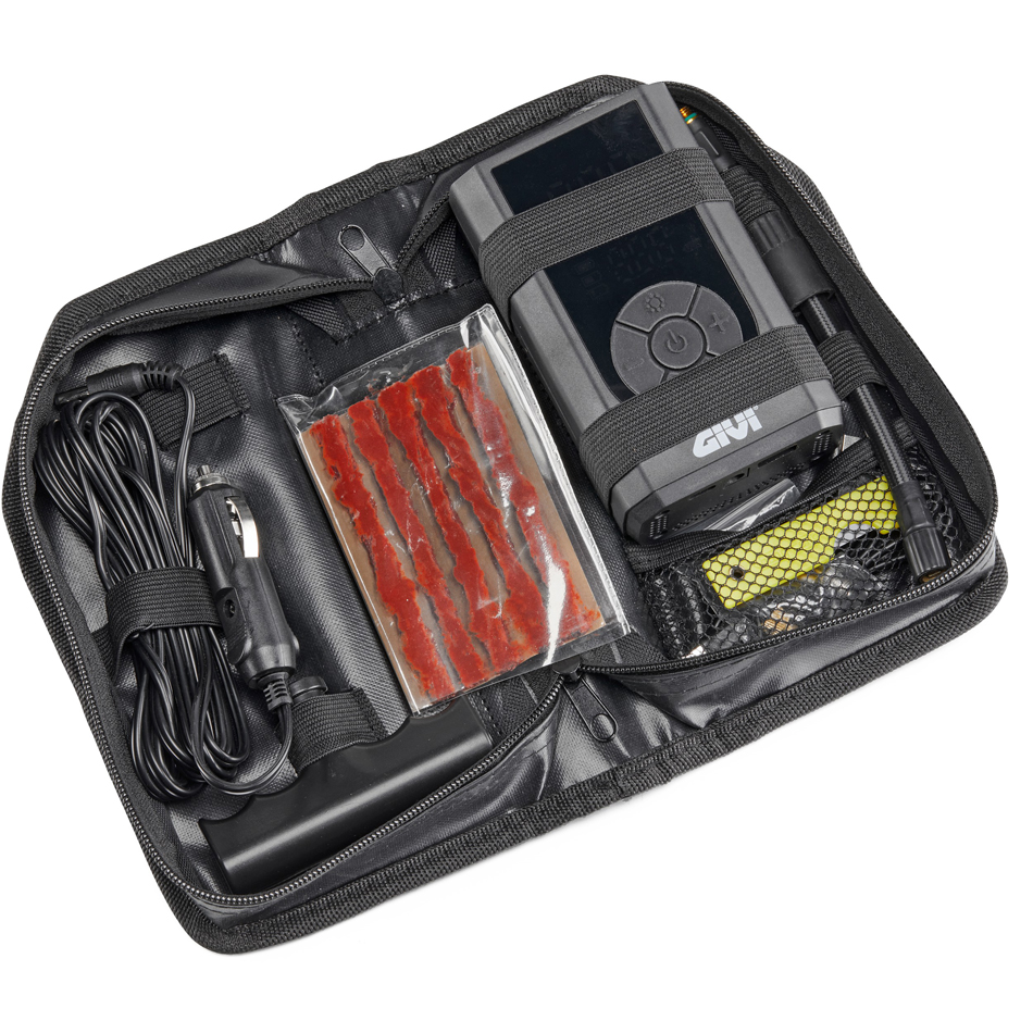 Givi S451 Motorcycle Tubeless Tyre Repair Kit with Compressor as packed